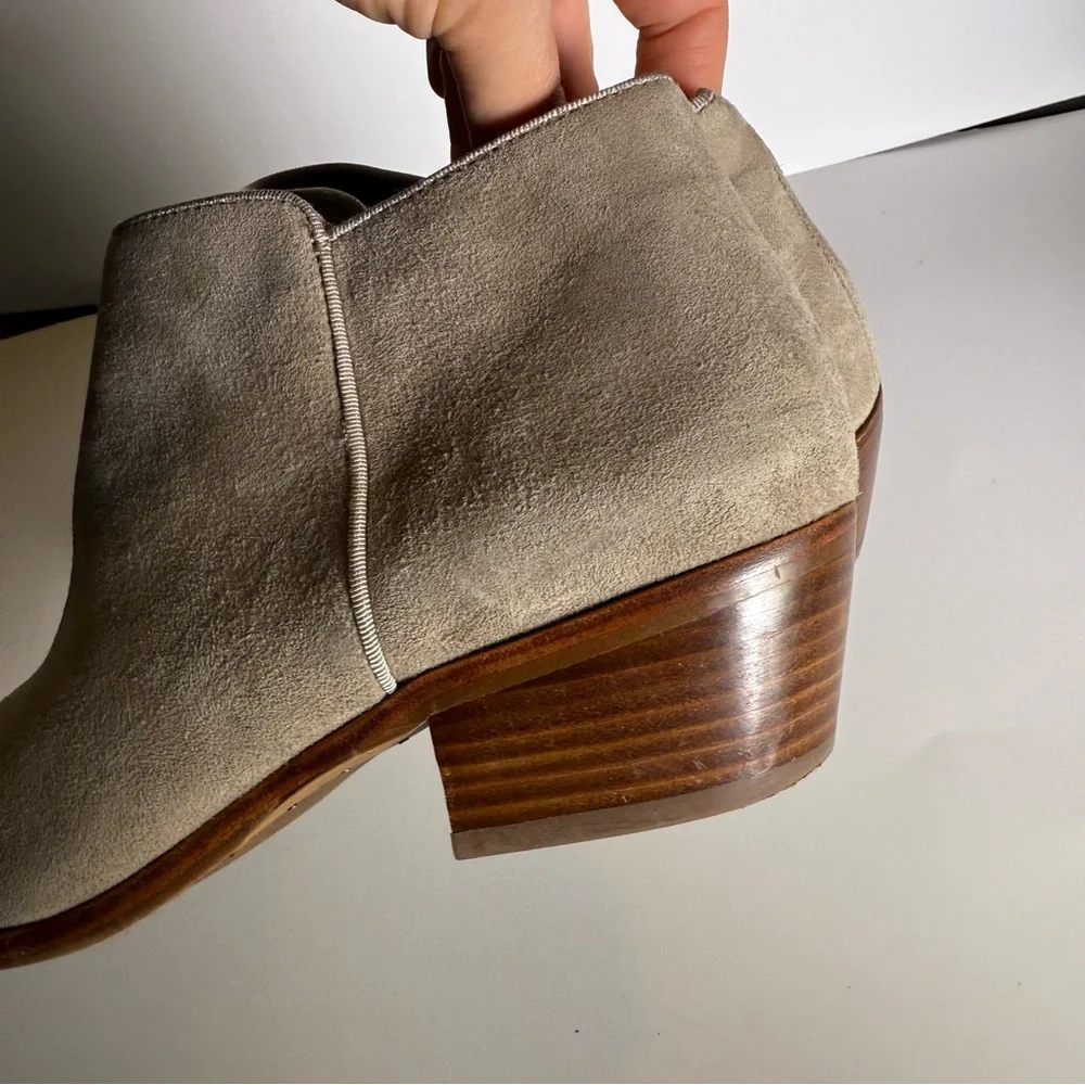 Women's Sam Edelman Size9 Tan Grey Ankle Suede Leather Boots Pre Owned - Picture 6 of 9